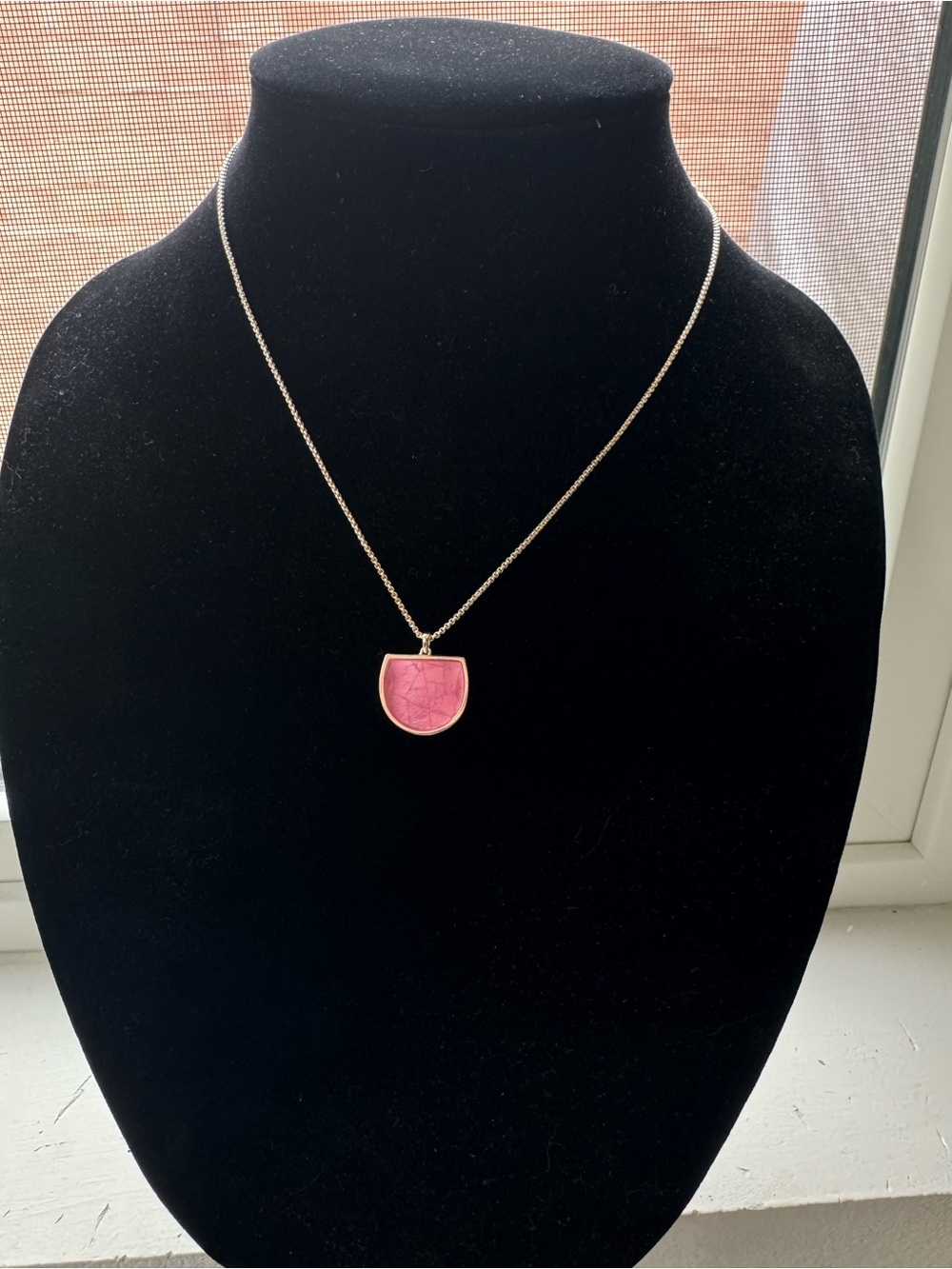 Kendra Scott Gold Necklace with Pink Semi-Circle Pendant